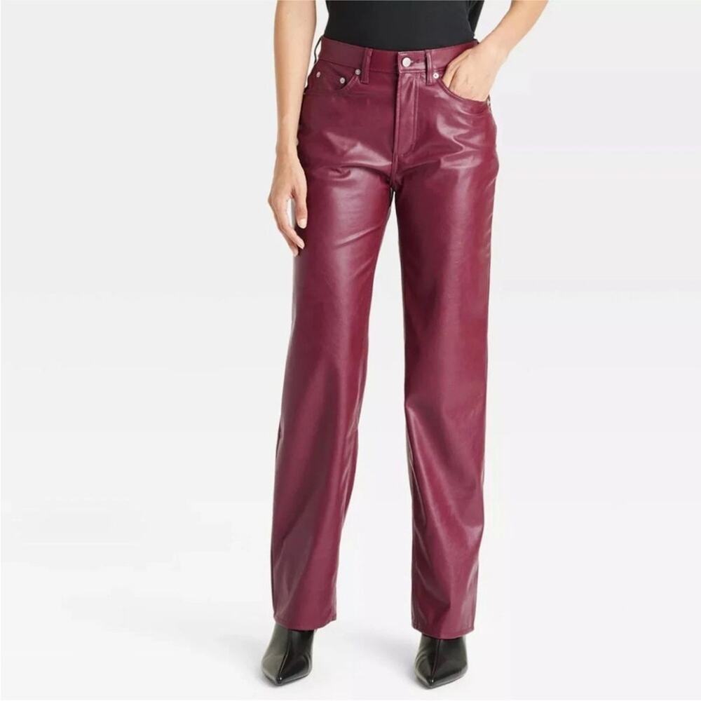 Universal Thread Burgundy Maroon Leather Pants mid rise 90s baggy size 12 NWT